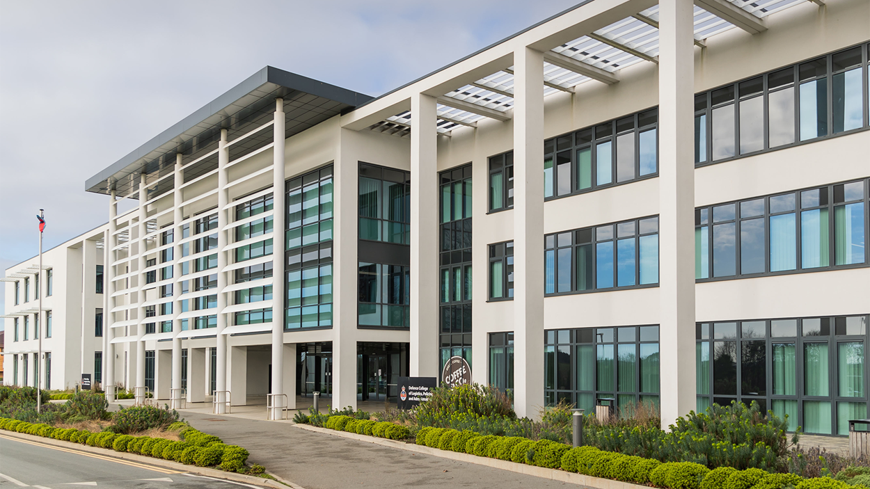 The exterior of the Defence College of Logistics, Policing and Administration, built and fitted out by Skanska at Worthy Down