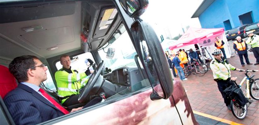 Lorry drivers and cyclists exchange places to help improve safety Lorry drivers and cyclists exchange places to help improve safety