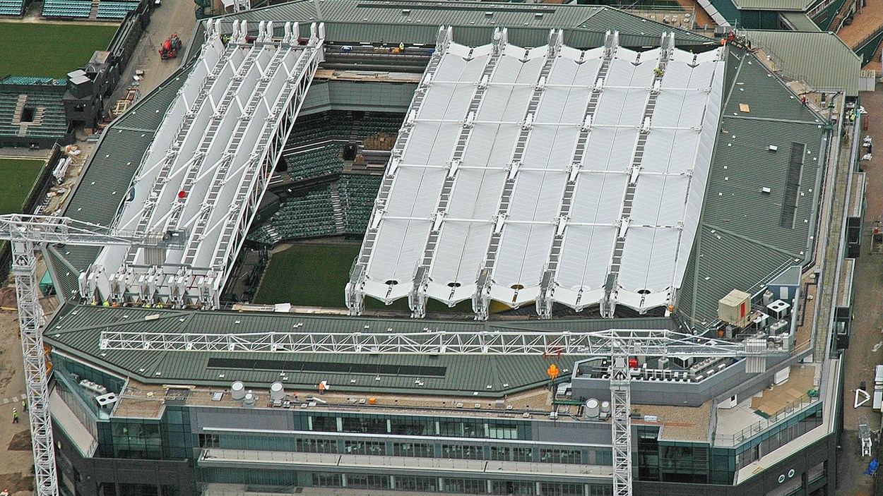 The retractable roof at one of the main Wimbledon courts, which was fitted out by Skanska