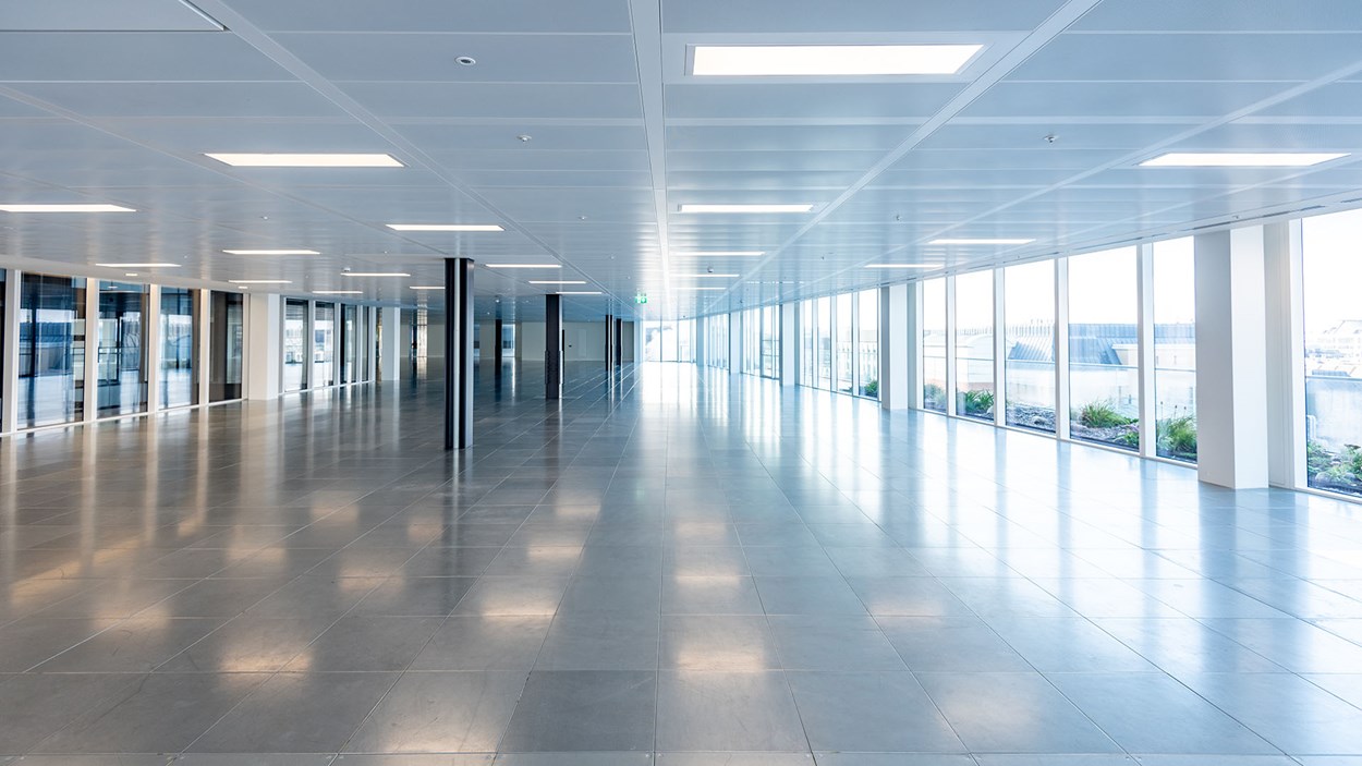 The interior of a commercial office built by Skanska