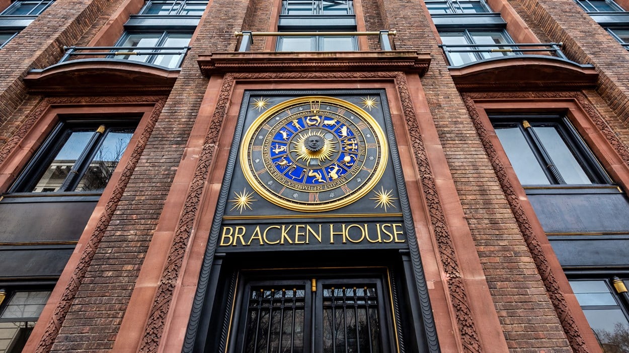 The exterior of the entrance of  New Bracken House
