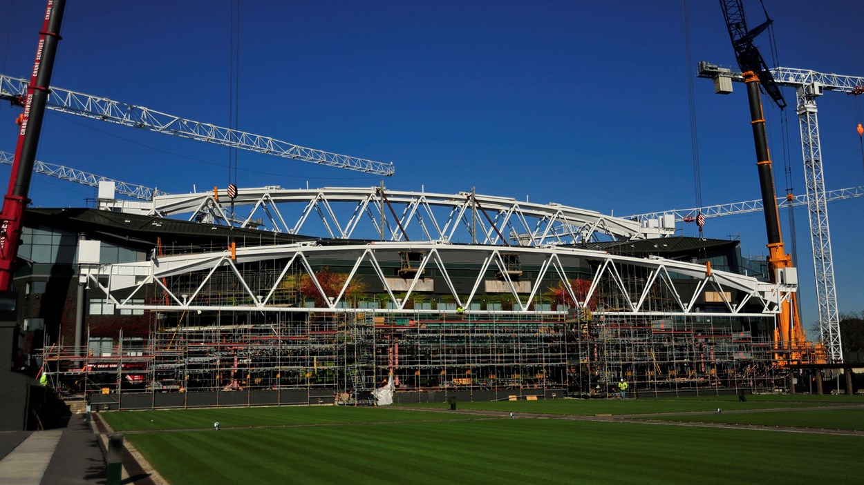 Construction of retractable roof over one of the courts at Wimbledon