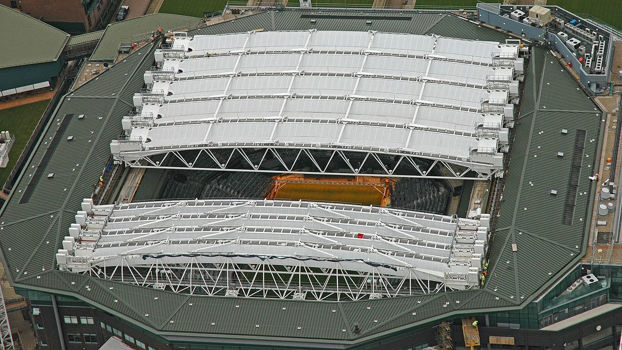 The retractable roof at one of the main courts at Wimbledon, which was fitted out by Skanska