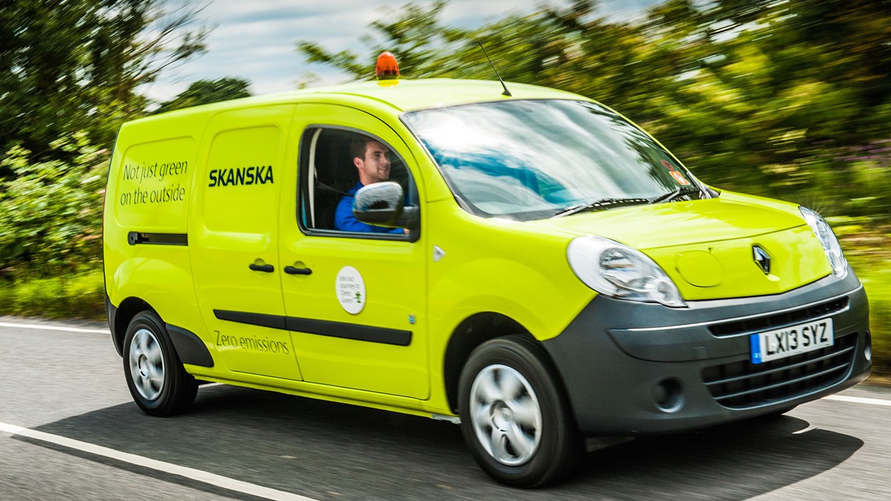 A sustainably powered green Skanska van