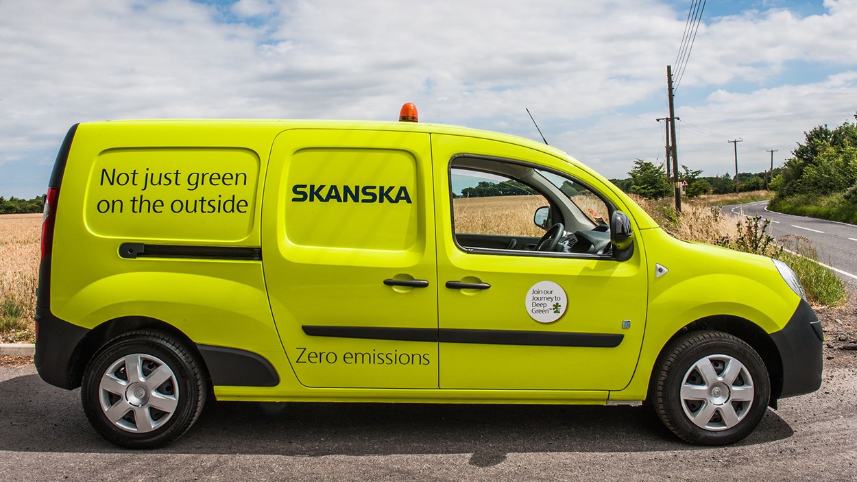 A Skanska van, powered by green energy