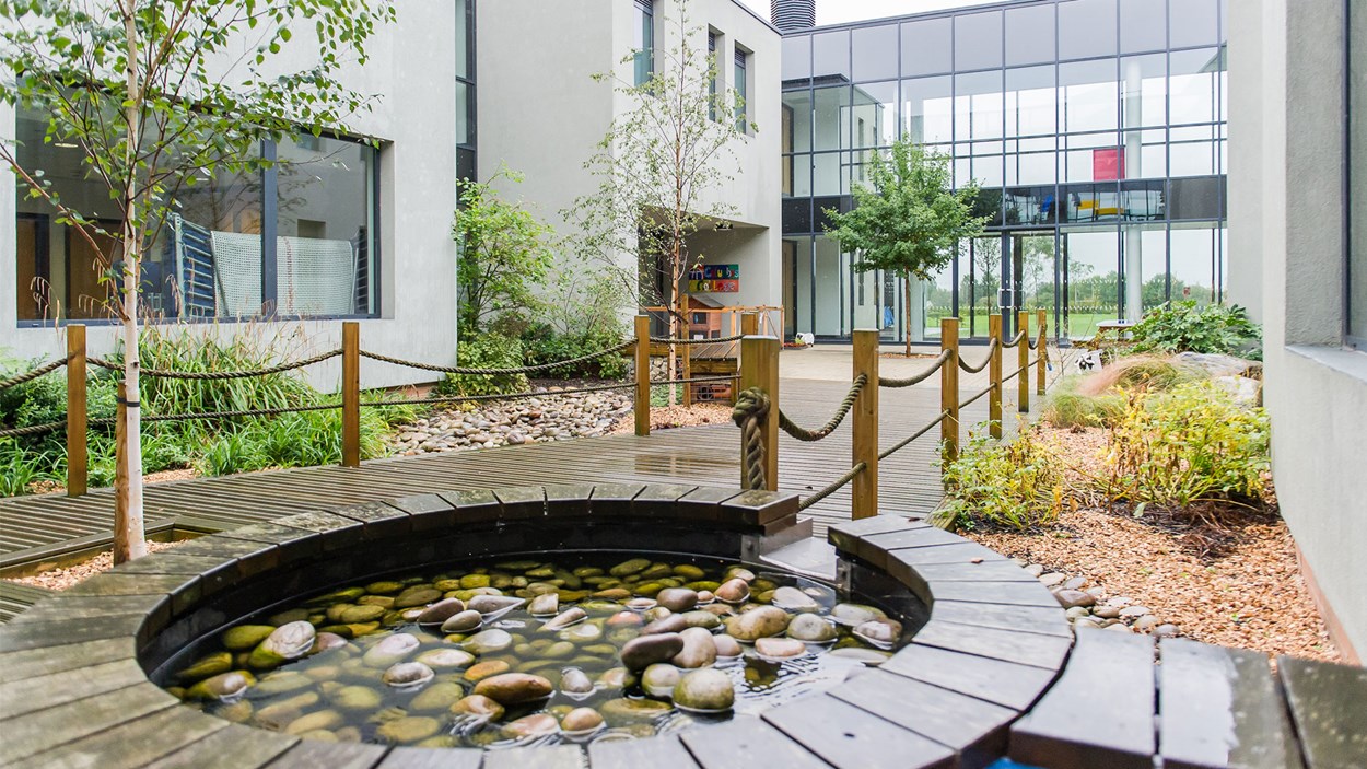 A water feature at Columbus School and College in Essex