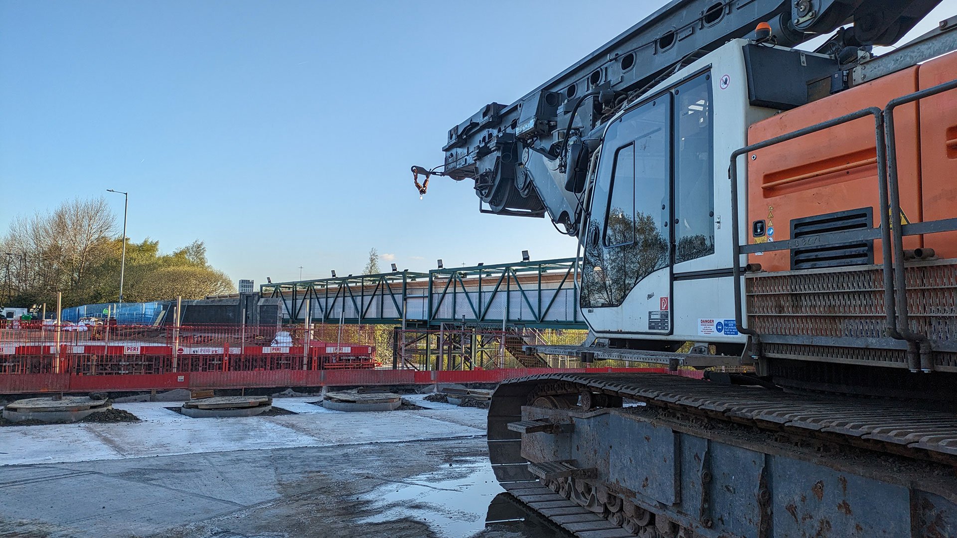 A piling rig and Glasgow blue skies.