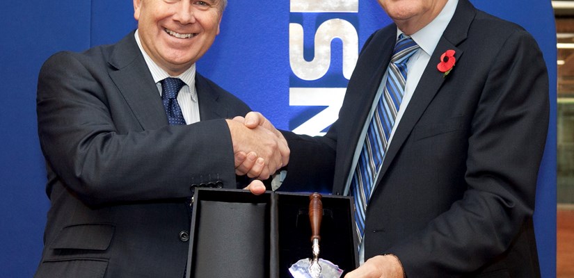 Paul Chandler presents Sir Ed Lister with a traditional gift to commemorate the ceremony Paul Chandler presents Sir Ed Lister with a traditional gift to commemorate the ceremony