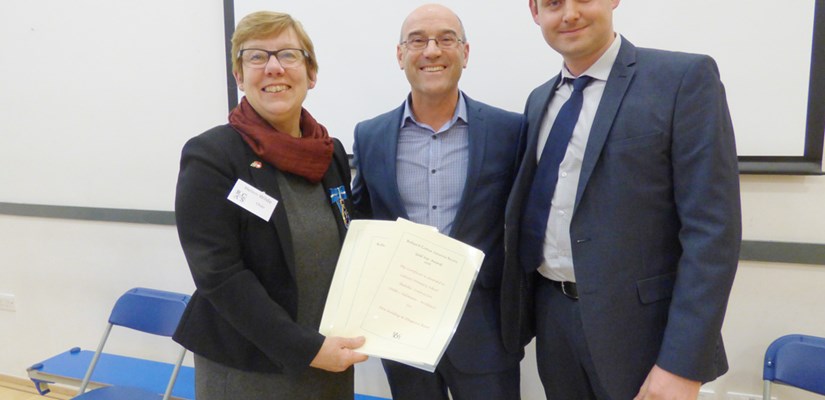 Mike Carter (centre) and Matt Parsons from Childs and Sulzmann architects receives the award from RCAS’s Helen Wilde Mike Carter (centre) and Matt Parsons from Childs and Sulzmann architects receives the award from RCAS’s Helen Wilde