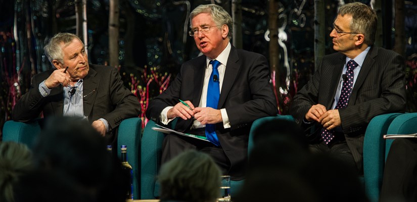 Current affairs presenter Jonathan Dimbleby chairs the panel discussion with Skanska's Mike Putnam and Michael Fallon MP Current affairs presenter Jonathan Dimbleby chairs the panel discussion with Skanska's Mike Putnam and Michael Fallon MP