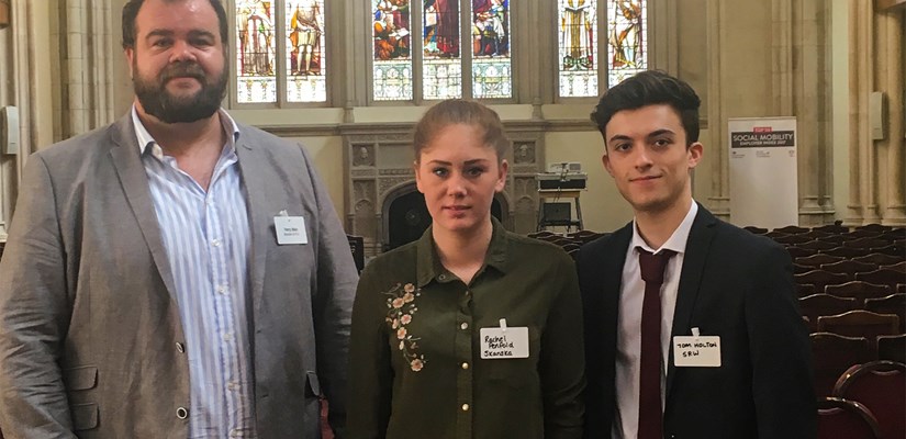 From left to right this shows: Skanska Community Engagement Advisor Harry Wain, Rachel Penfold, civil engineering apprentice at Careys and Skanska trainee Tom Holton. From left to right this shows: Skanska Community Engagement Advisor Harry Wain, Rachel Penfold, civil engineering apprentice at Careys and Skanska trainee Tom Holton.