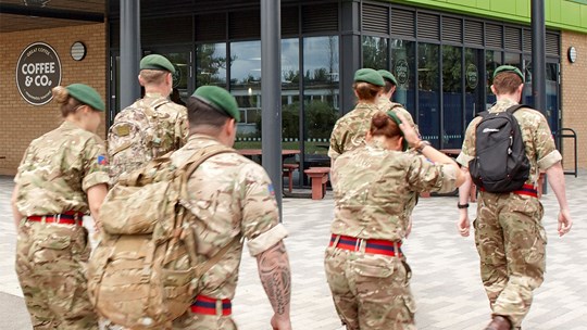 A group of soldiers walking together at Worthy Down