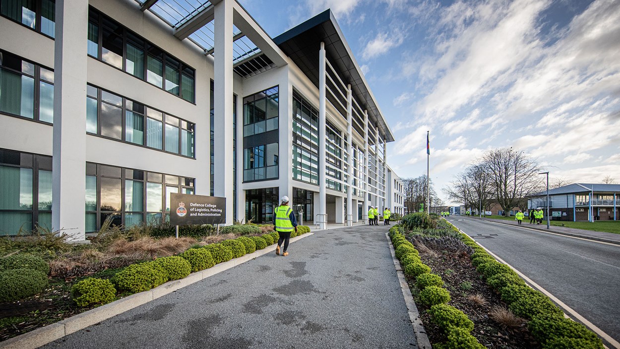 A side view of the front of the new Royal College of Policing, Logistics and Administration, built by Skanska