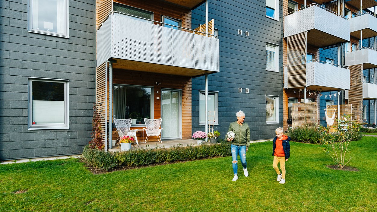 A modular housing scheme in Sweden from BoKlok, the partnership between Skanska and IKEA