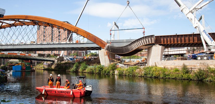 The final eye-catching piece of the Ordsall Chord, which will improve connectivity across the north of England, has been lifted into position 