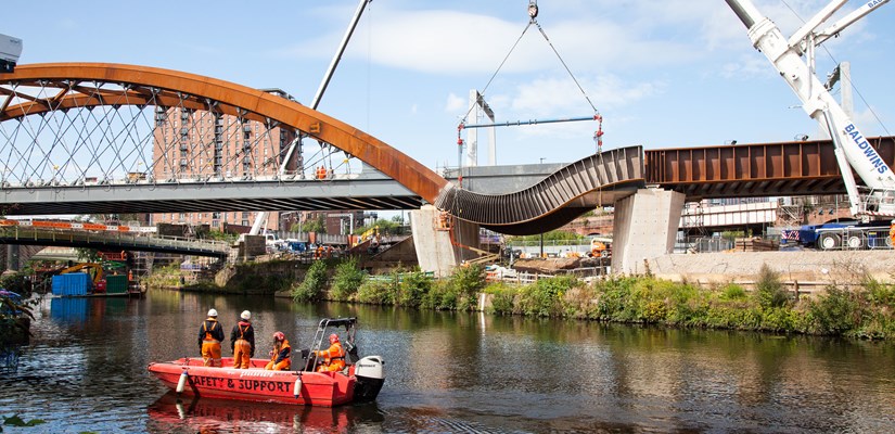 The final eye-catching piece of the Ordsall Chord, which will improve connectivity across the north of England, has been lifted into position The final eye-catching piece of the Ordsall Chord, which will improve connectivity across the north of England, has been lifted into position