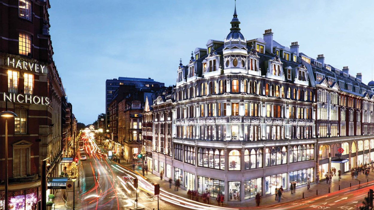 The K1 Knightsbridge development, built by Skanska, in the evening