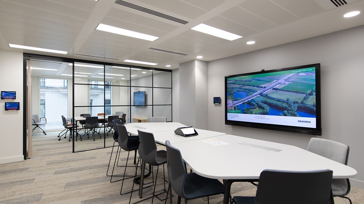 A Skanska meeting room, with audio-visual technology