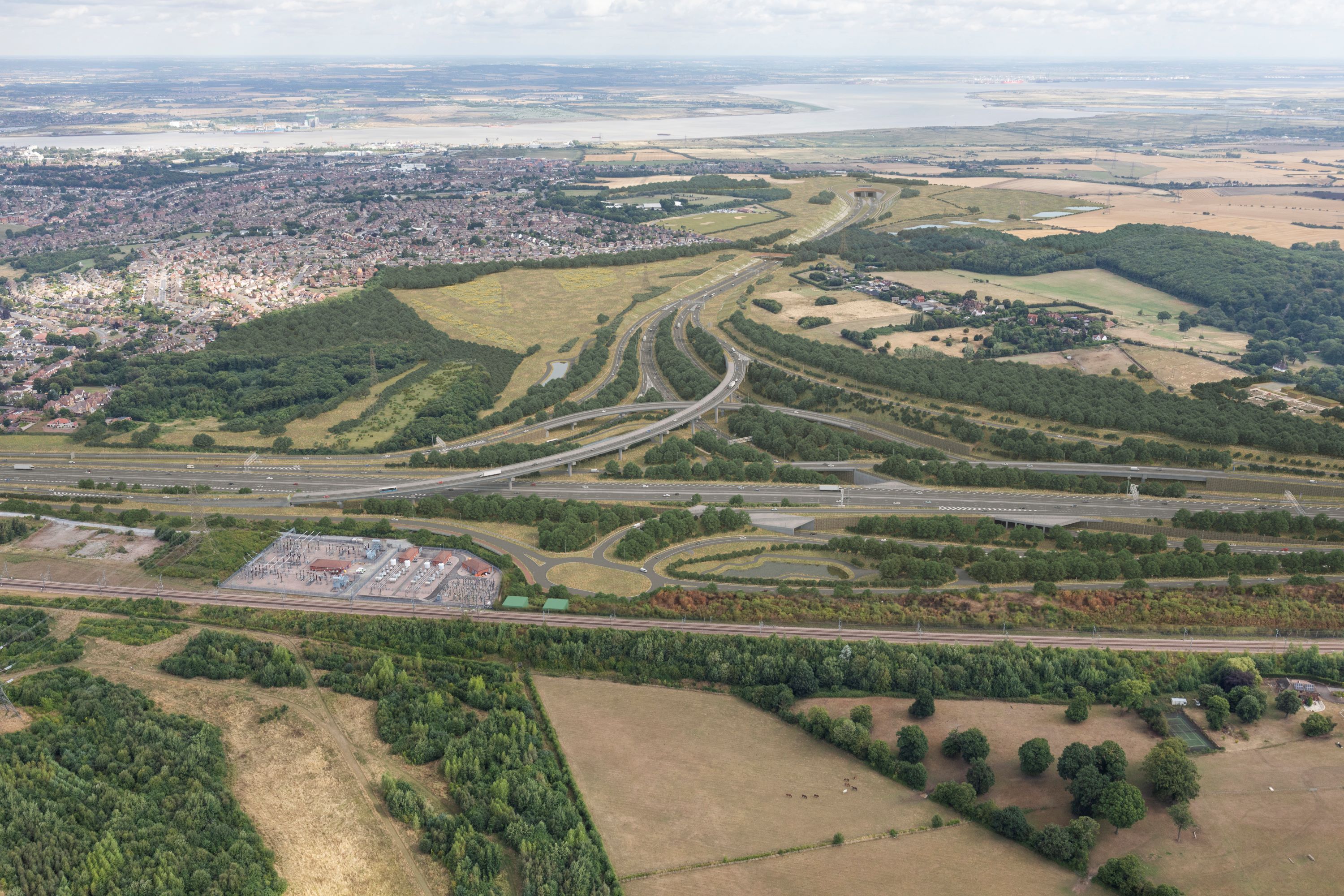 overhead shot of Lower Thames Crossing and A2 M2 junction