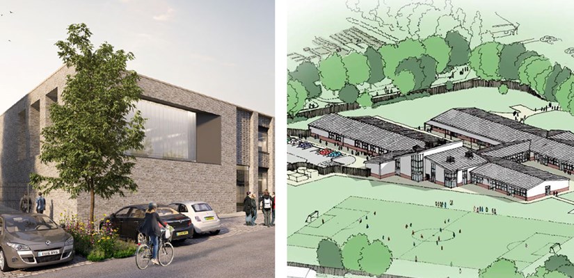 On the left is Knowle DGE Acandemy, Perry Court E-Act Academy is pictured right On the left is Knowle DGE Acandemy, Perry Court E-Act Academy is pictured right