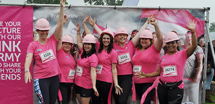 Skanska’s pink army (l-r): Lucy Jones, Yvonne Lynn, Amanda Ware, Gerardina Abarno, Tracy Burrell, Tracie Rolleston, Cassandra Cann