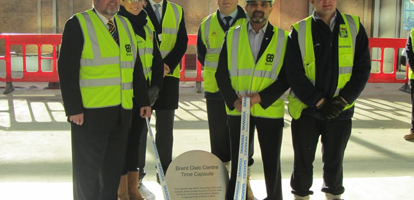 Community representatives, young people and school children gathered to bury a time capsule under the new Brent Civic Centre